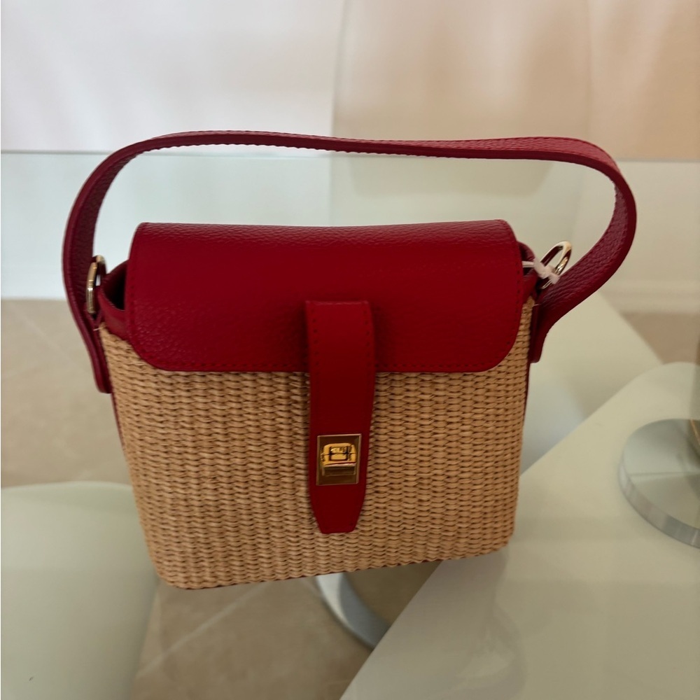 Red leather raffa crossbody